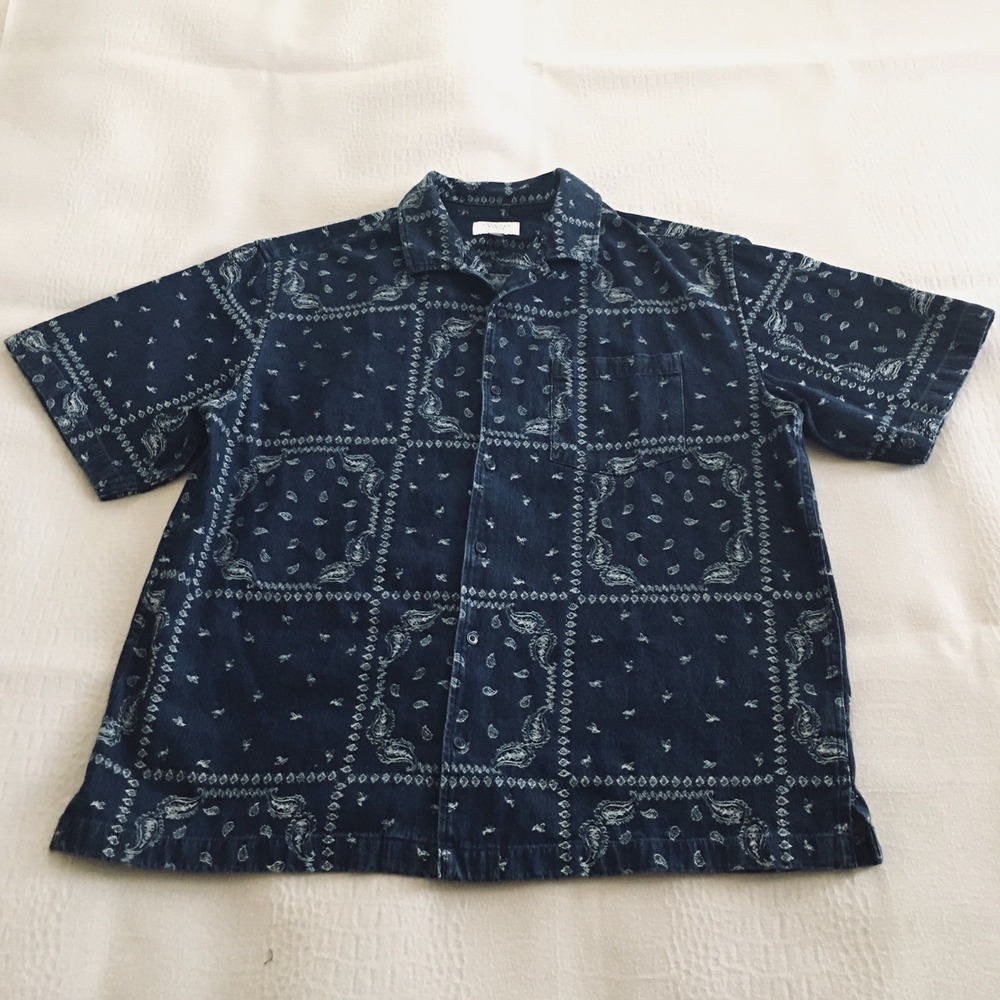 American Eagle Button Up Shirt Men's Size L Tall Blue Relaxed Bandana Paisley - Picture 3 of 16